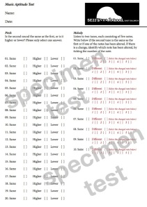 Musical Aptitude Test - Specimen test paper (answer sheet)